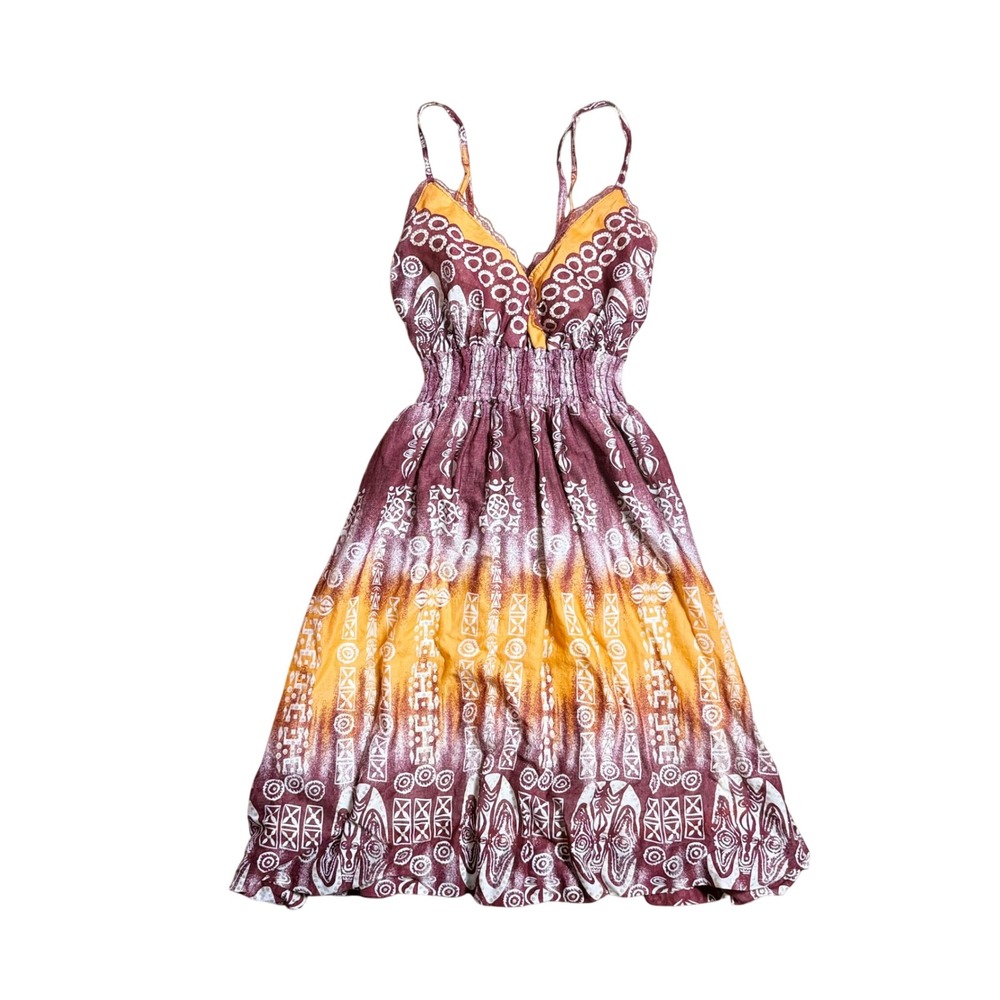 She's Cool Women Tribal Batik Print Smocked Waist Sundress